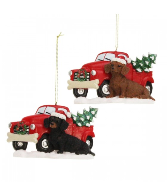 Ντάτσχουντ (Dachshund) σκύλος με αυτοκίνητο, κρεμαστό στολίδι