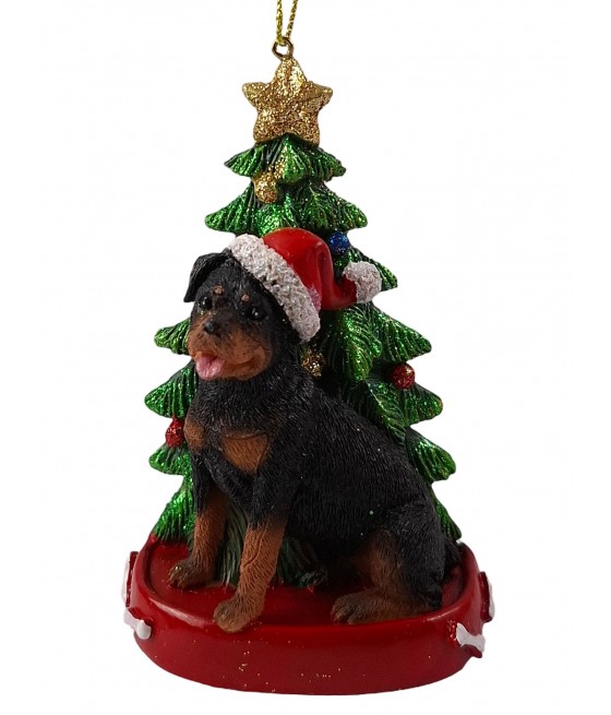 Ροτβάηλερ σκύλος (Rottweiler) με δέντρο, κρεμαστό στολίδι