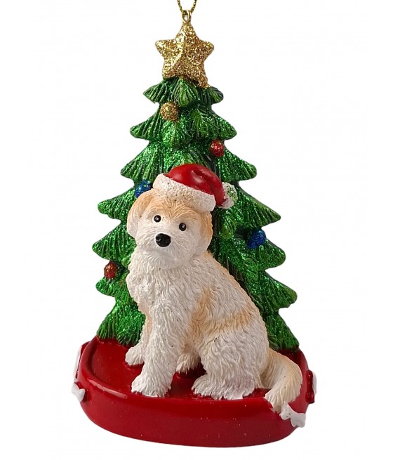 Χρυσό Πούντλ σκύλος (Golden Poodle) με δέντρο, κρεμαστό στολίδι